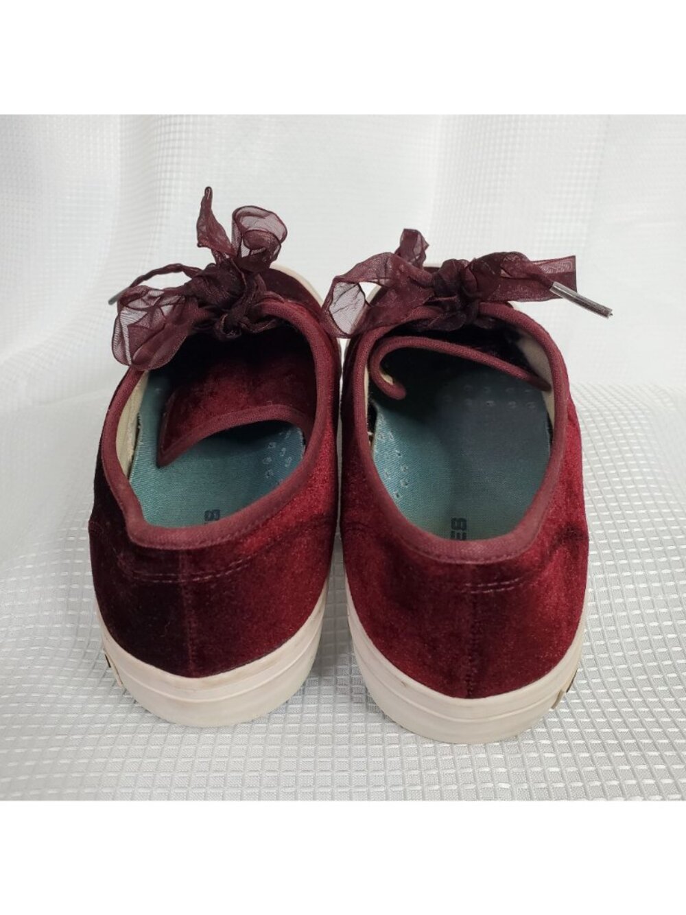 J.Crew SeaVees Womens Sz 8.5 Sneakers Legend Burgundy Velvet Sheer Ribbon Laces - Picture 5 of 9